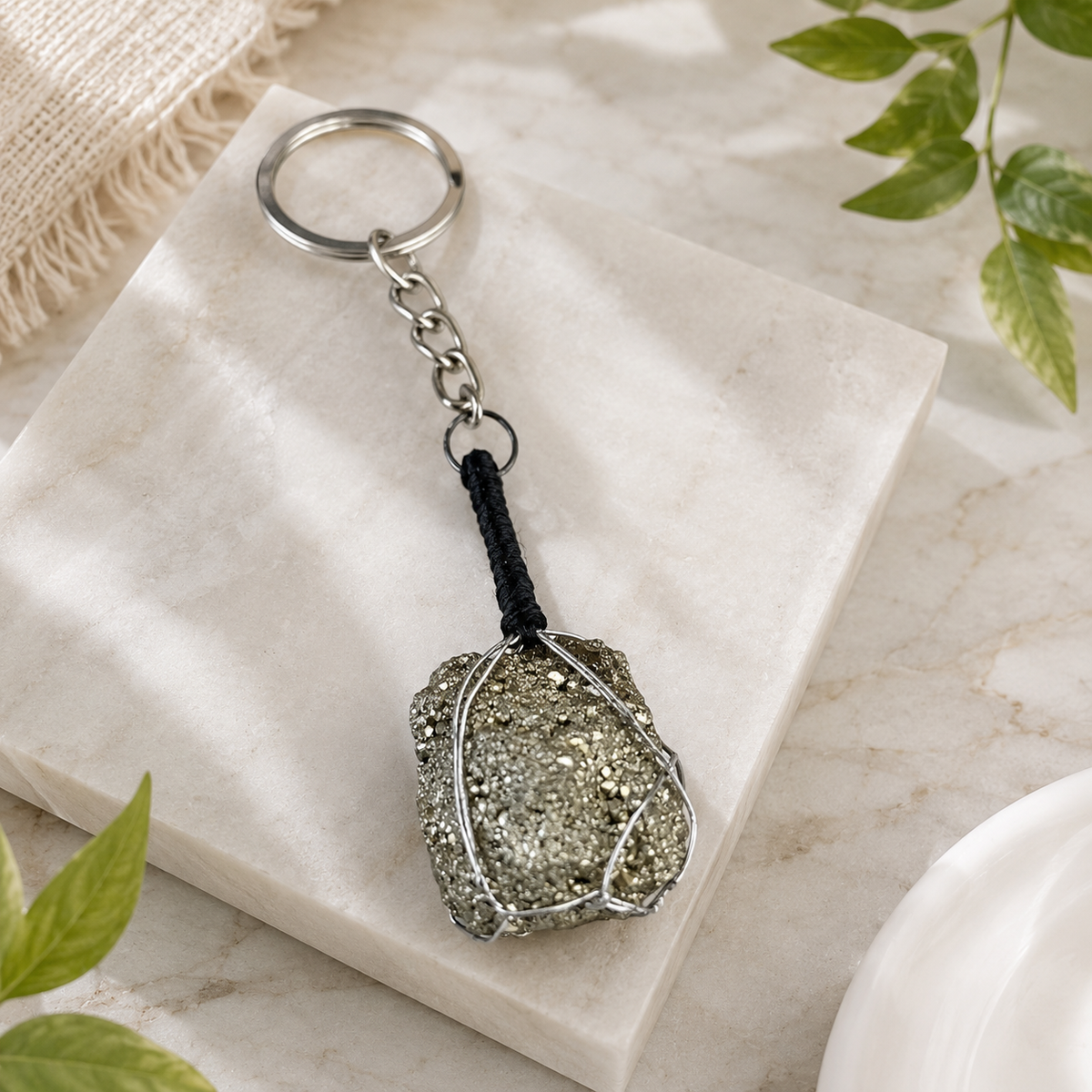 Premium Natural Pyrite Crystal Keychain