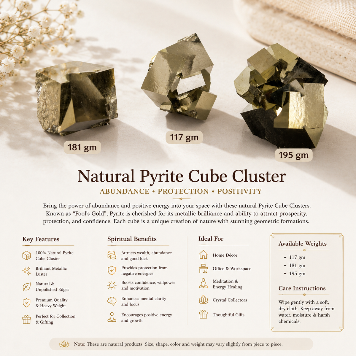 Premium Natural Pyrite Cube Cluster (Spain Origin)