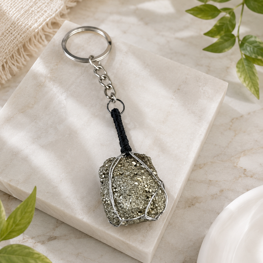Premium Natural Pyrite Crystal Keychain