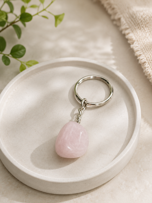 Premium Natural Rose Quartz Crystal Keychain