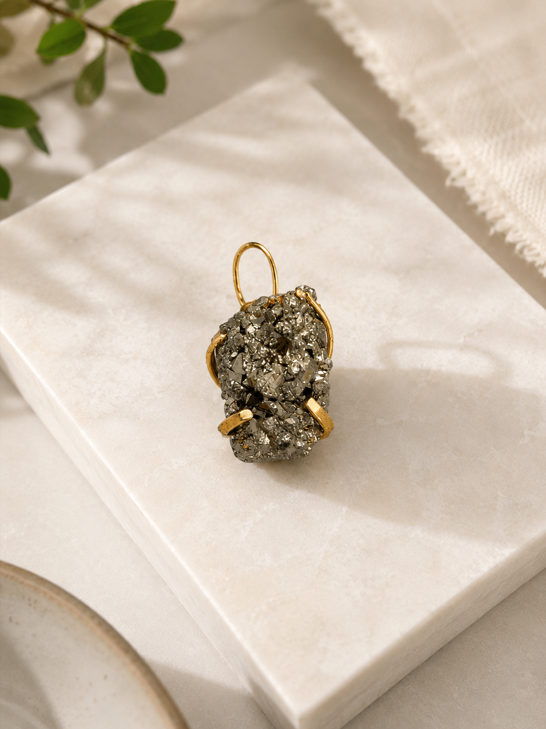 Premium Natural Pyrite Crystal Wire-Wrapped Pendant