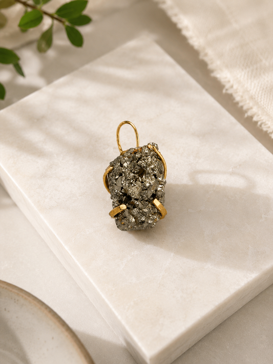 Premium Natural Pyrite Crystal Wire-Wrapped Pendant