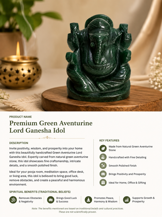 Premium Green Aventurine Lord Ganesha Idol